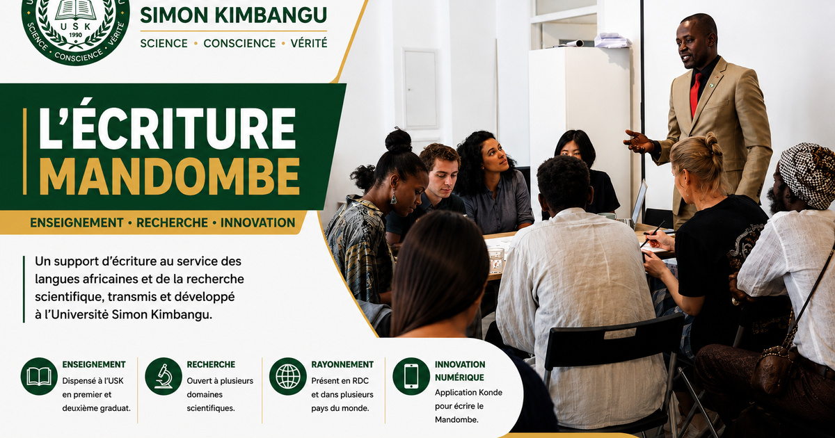 Découvrez l’écriture Mandombe, son enseignement à l’Université Simon Kimbangu, son importance pour les langues africaines et les perspectives qu’elle ouvre dans la recherche scientifique et le numérique.
